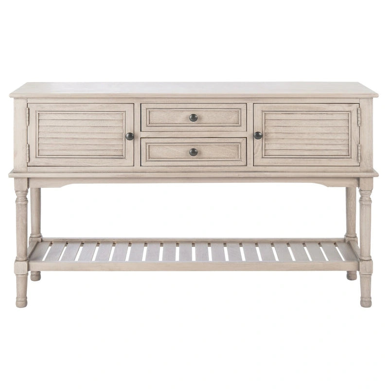 Console de ferme avec 2 tiroirs et 2 portes – Gris vieilli / Noir / Greige / Blanc vieilli