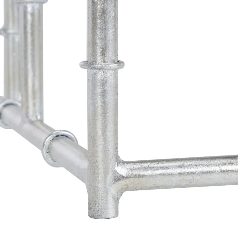 Chinoiserie Faux Bamboo Glass Top Accent Table – Silver