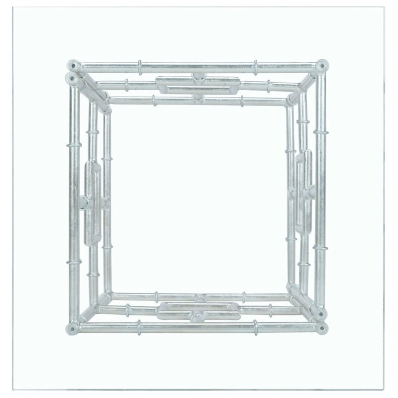 Chinoiserie Faux Bamboo Glass Top Accent Table – Silver
