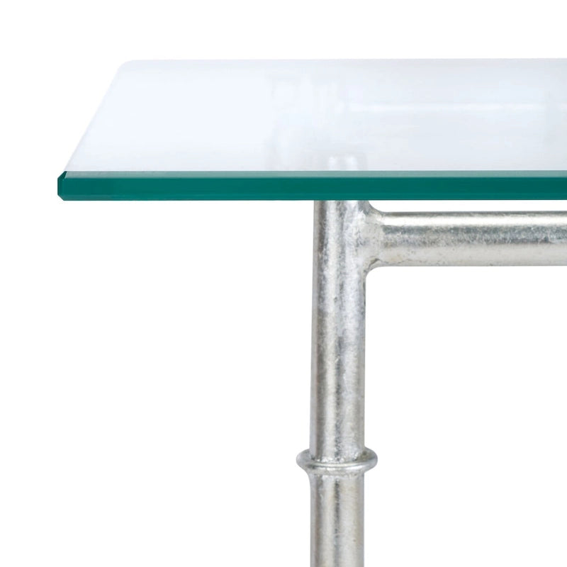 Table d'appoint en verre de style Chinoiserie faux bambou – Argent