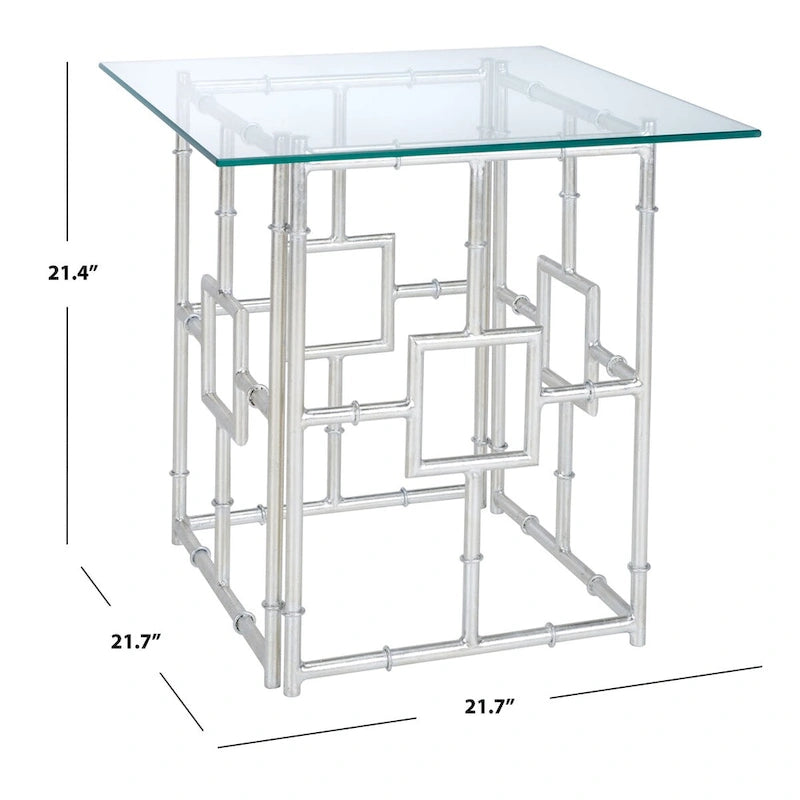 Table d'appoint en verre de style Chinoiserie faux bambou – Argent