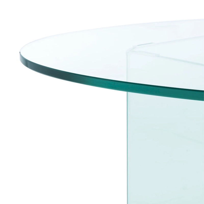 Table basse ovale en verre trempé avec piédestal géométrique – Transparent