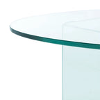 Table basse ovale en verre trempé avec piédestal géométrique – Transparent