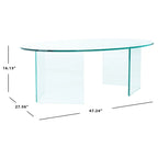 Table basse ovale en verre trempé avec piédestal géométrique – Transparent