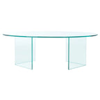 Table basse ovale en verre trempé avec piédestal géométrique – Transparent