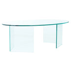 Table basse ovale en verre trempé avec piédestal géométrique – Transparent