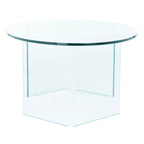 Table basse ovale en verre trempé avec piédestal géométrique – Transparent