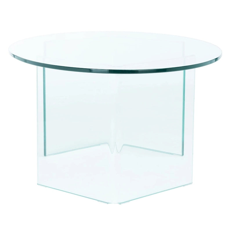 Table basse ovale en verre trempé avec piédestal géométrique – Transparent