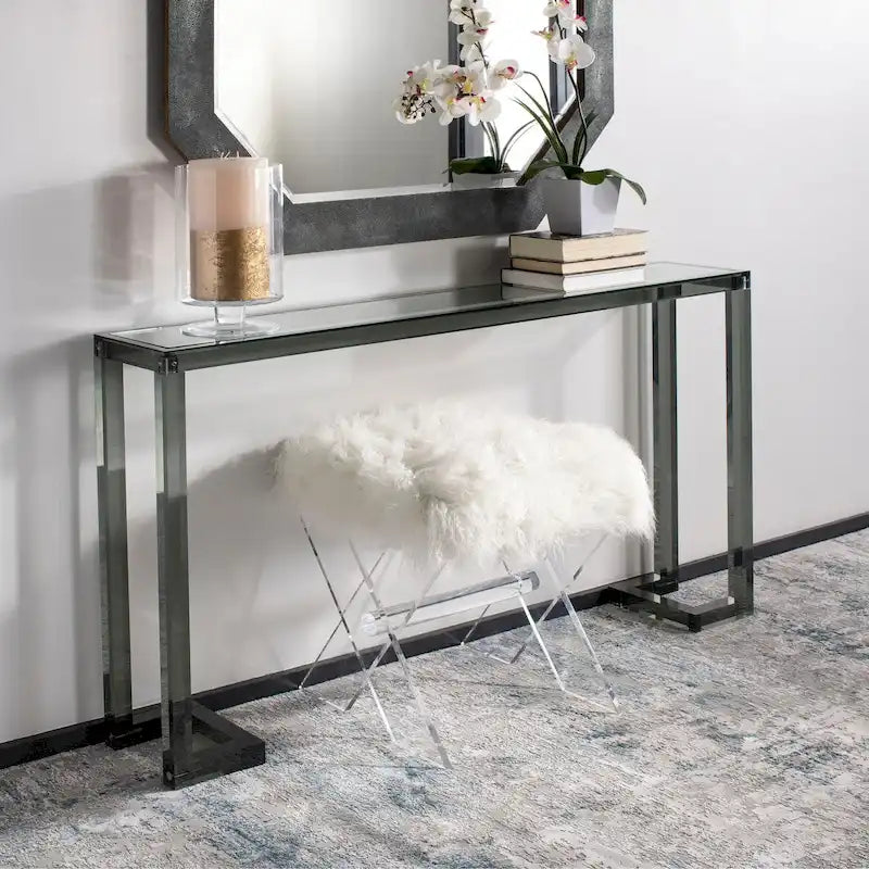 Acrylic Console Table with Greek Key Legs – Black / Clear