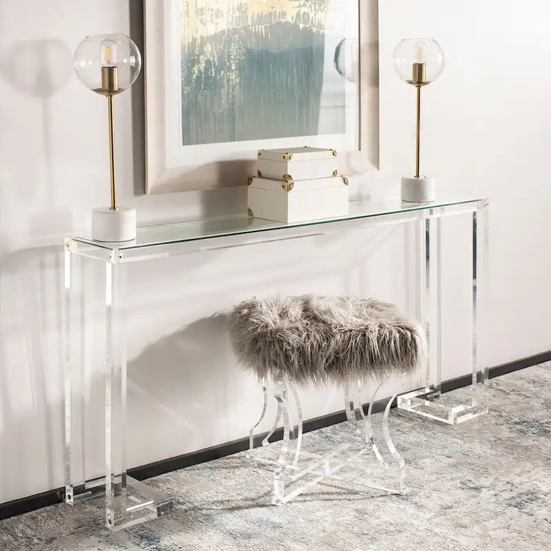Acrylic Console Table with Greek Key Legs – Black / Clear