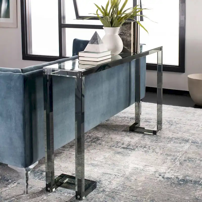 Acrylic Console Table with Greek Key Legs – Black / Clear