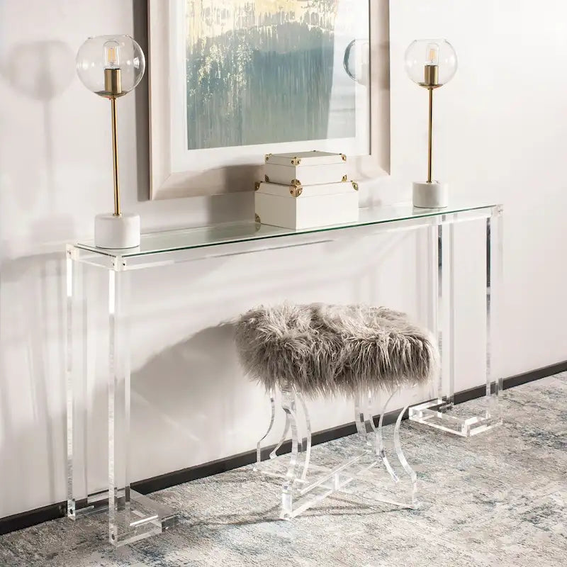 Acrylic Console Table with Greek Key Legs – Black / Clear