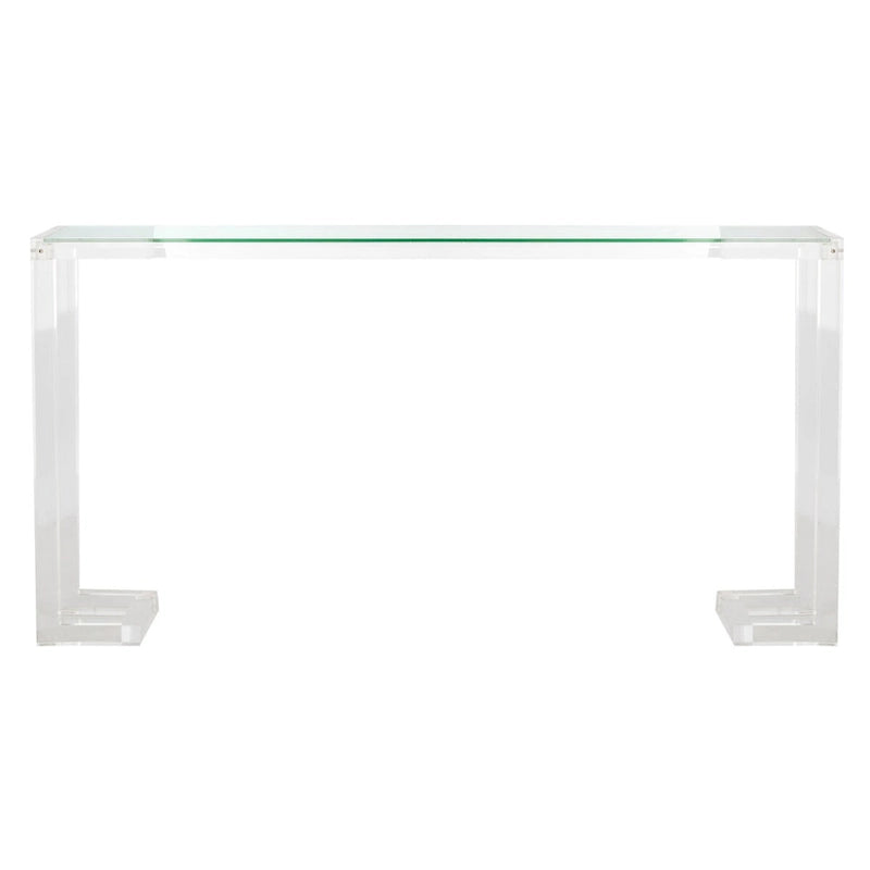 Acrylic Console Table with Greek Key Legs – Black / Clear