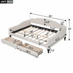 Lit de repos rembourré capitonné pleine grandeur avec 2 tiroirs de rangement – Beige – 1 personne