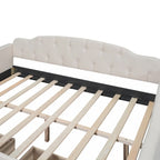 Lit de repos rembourré capitonné pleine grandeur avec 2 tiroirs de rangement – Beige – 1 personne