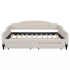 Lit de repos rembourré capitonné pleine grandeur avec 2 tiroirs de rangement – Beige – 1 personne