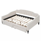 Lit de repos rembourré capitonné pleine grandeur avec 2 tiroirs de rangement – Beige – 1 personne