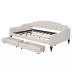 Lit de repos rembourré capitonné pleine grandeur avec 2 tiroirs de rangement – Beige – 1 personne