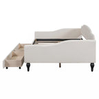 Lit de repos rembourré capitonné pleine grandeur avec 2 tiroirs de rangement – Beige – 1 personne