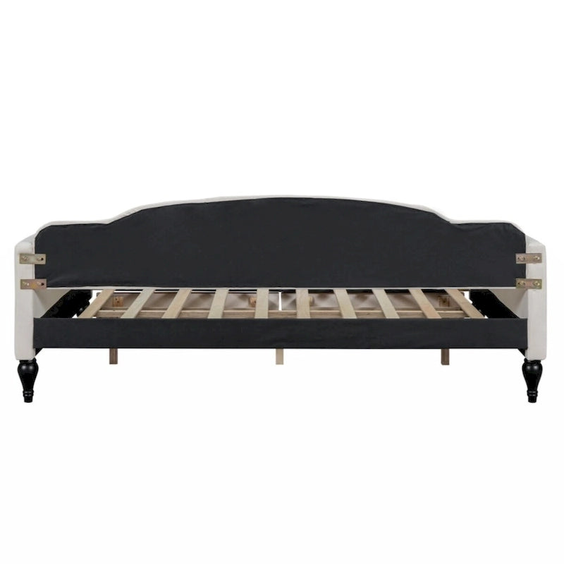 Lit de repos rembourré capitonné pleine grandeur avec 2 tiroirs de rangement – Beige – 1 personne