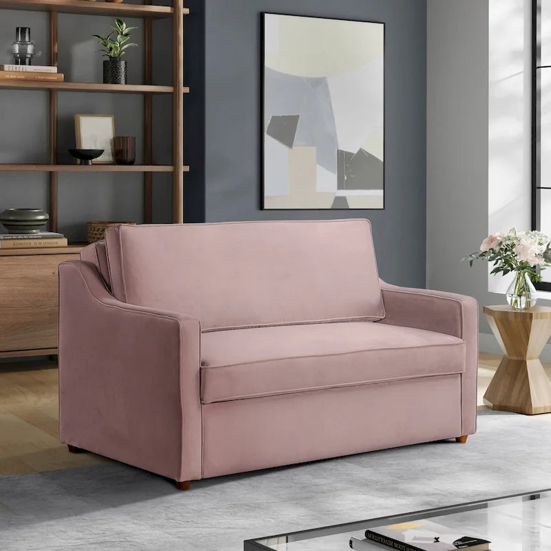Convertible Loveseat Sofa with Pull-Out Bed & Chaise Mode – Mauve / Sage – 2-Seater / Sleeper