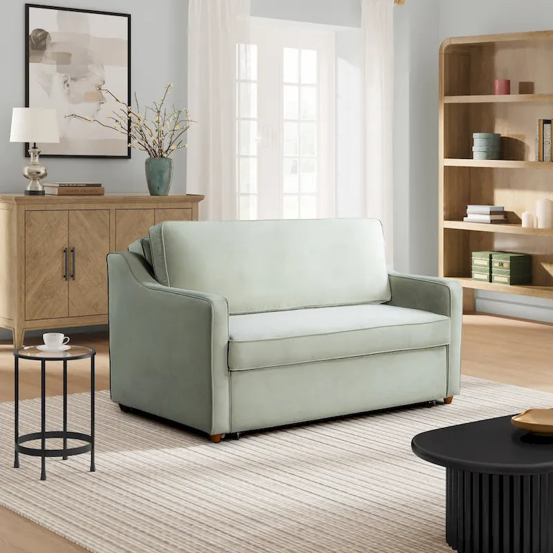Convertible Loveseat Sofa with Pull-Out Bed & Chaise Mode – Mauve / Sage – 2-Seater / Sleeper