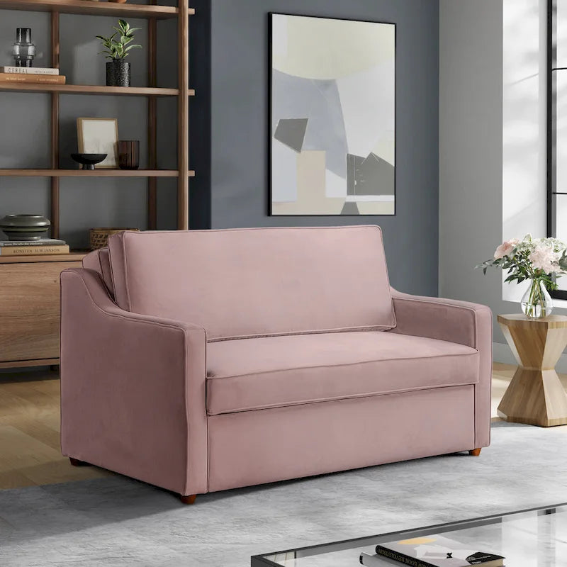 Convertible Loveseat Sofa with Pull-Out Bed & Chaise Mode – Mauve / Sage – 2-Seater / Sleeper