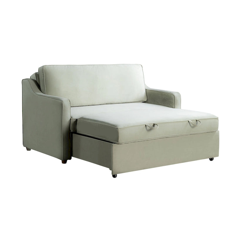 Canapé-lit convertible avec lit gigogne et mode chaise longue – Mauve / Sauge – 2 places / Couchage