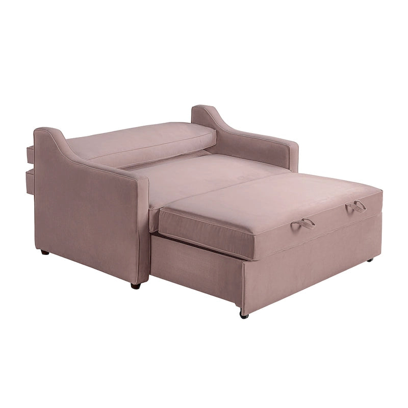 Canapé-lit convertible avec lit gigogne et mode chaise longue – Mauve / Sauge – 2 places / Couchage