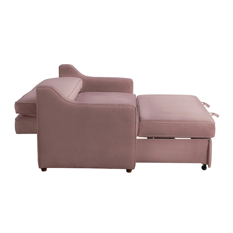 Canapé-lit convertible avec lit gigogne et mode chaise longue – Mauve / Sauge – 2 places / Couchage