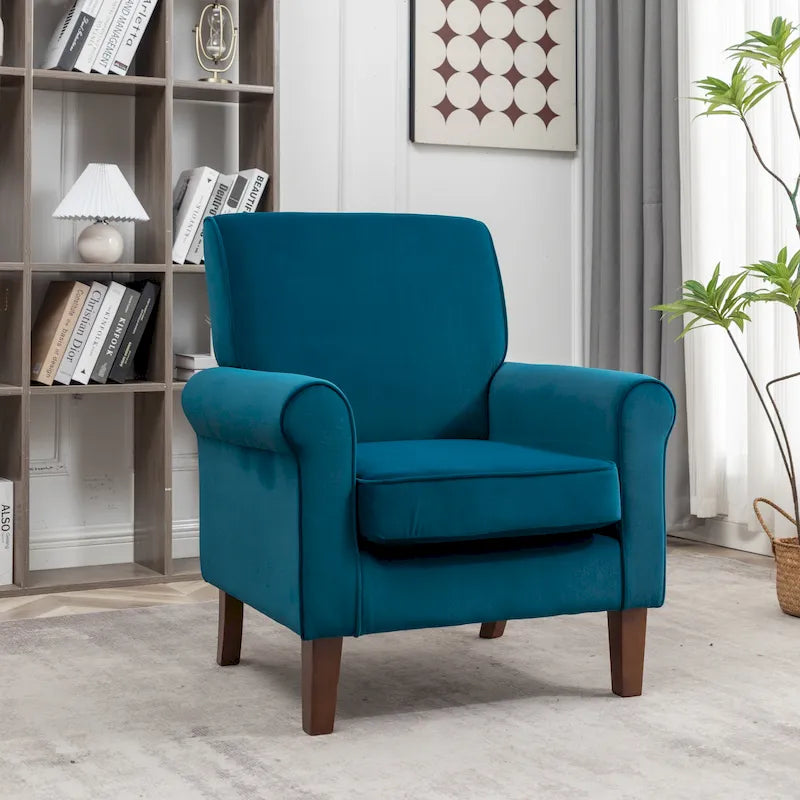 Fauteuil traditionnel à accoudoirs roulés et pieds fuselés – Rose / Bleu roi / Bleu marine / Imprimé violet / Gris / Floral / Orange / Noir / Imprimé gris – 1 place