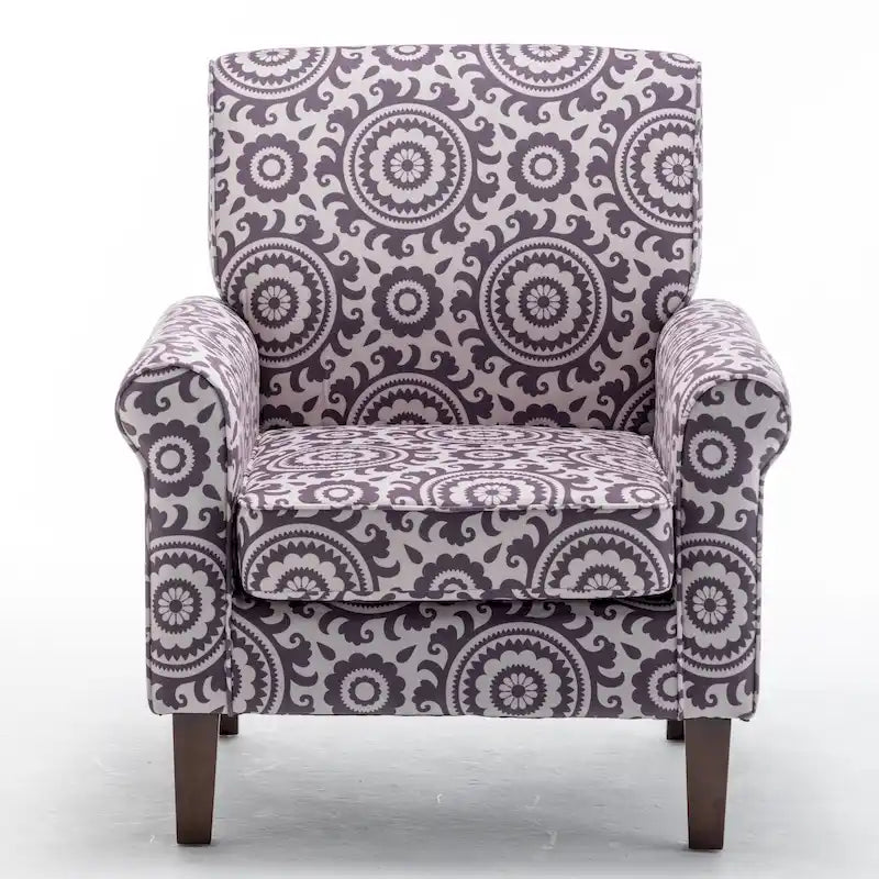 Fauteuil traditionnel à accoudoirs roulés et pieds fuselés – Rose / Bleu roi / Bleu marine / Imprimé violet / Gris / Floral / Orange / Noir / Imprimé gris – 1 place