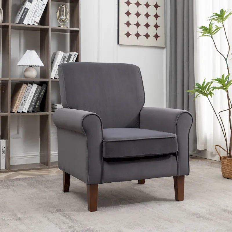 Fauteuil traditionnel à accoudoirs roulés et pieds fuselés – Rose / Bleu roi / Bleu marine / Imprimé violet / Gris / Floral / Orange / Noir / Imprimé gris – 1 place