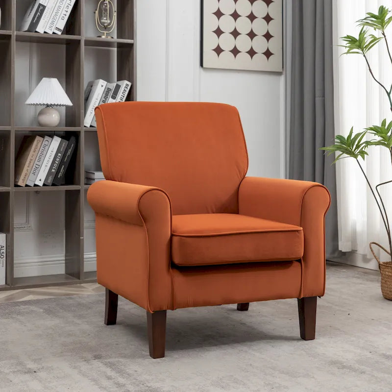 Fauteuil traditionnel à accoudoirs roulés et pieds fuselés – Rose / Bleu roi / Bleu marine / Imprimé violet / Gris / Floral / Orange / Noir / Imprimé gris – 1 place