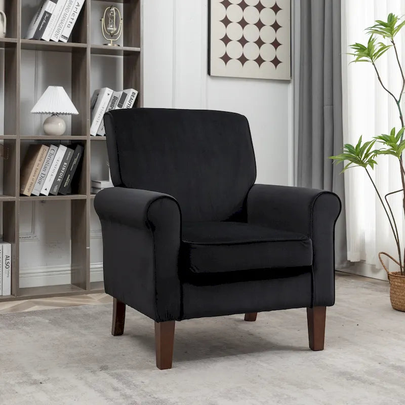 Fauteuil traditionnel à accoudoirs roulés et pieds fuselés – Rose / Bleu roi / Bleu marine / Imprimé violet / Gris / Floral / Orange / Noir / Imprimé gris – 1 place
