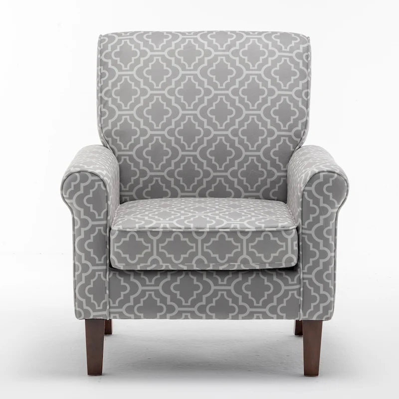 Fauteuil traditionnel à accoudoirs roulés et pieds fuselés – Rose / Bleu roi / Bleu marine / Imprimé violet / Gris / Floral / Orange / Noir / Imprimé gris – 1 place