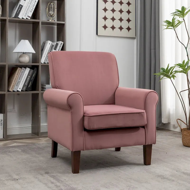 Fauteuil traditionnel à accoudoirs roulés et pieds fuselés – Rose / Bleu roi / Bleu marine / Imprimé violet / Gris / Floral / Orange / Noir / Imprimé gris – 1 place