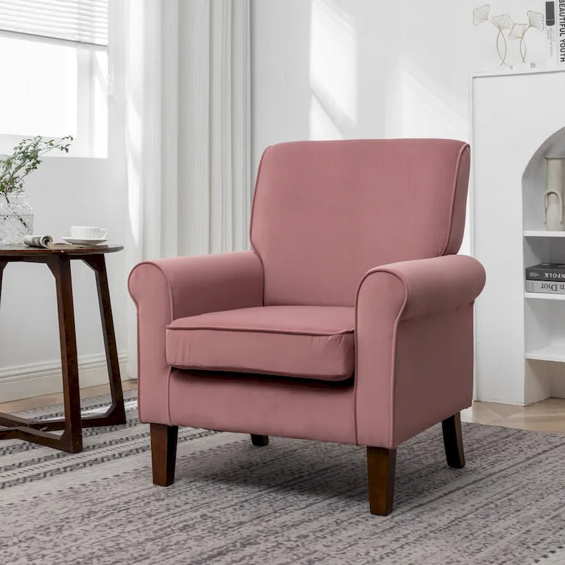 Fauteuil traditionnel à accoudoirs roulés et pieds fuselés – Rose / Bleu roi / Bleu marine / Imprimé violet / Gris / Floral / Orange / Noir / Imprimé gris – 1 place