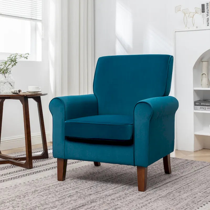 Fauteuil traditionnel à accoudoirs roulés et pieds fuselés – Rose / Bleu roi / Bleu marine / Imprimé violet / Gris / Floral / Orange / Noir / Imprimé gris – 1 place