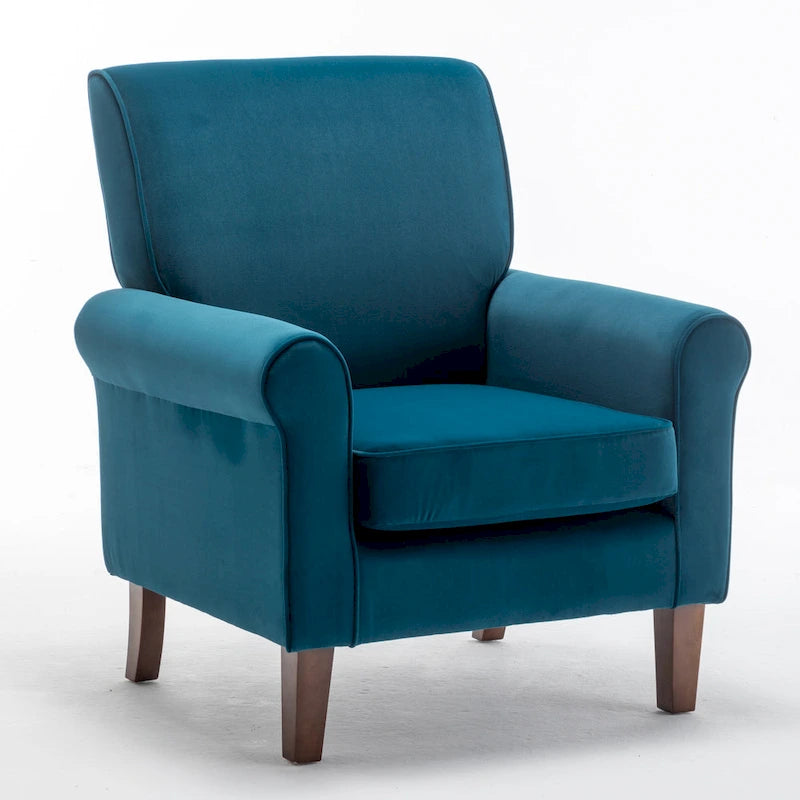 Fauteuil traditionnel à accoudoirs roulés et pieds fuselés – Rose / Bleu roi / Bleu marine / Imprimé violet / Gris / Floral / Orange / Noir / Imprimé gris – 1 place