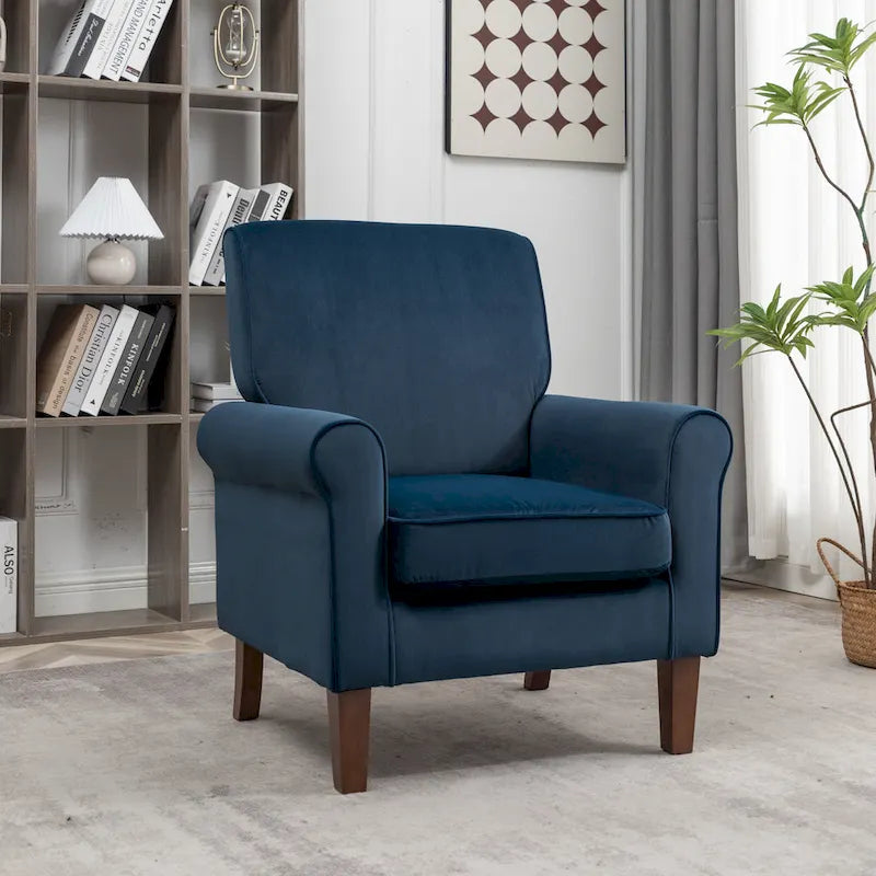 Fauteuil traditionnel à accoudoirs roulés et pieds fuselés – Rose / Bleu roi / Bleu marine / Imprimé violet / Gris / Floral / Orange / Noir / Imprimé gris – 1 place