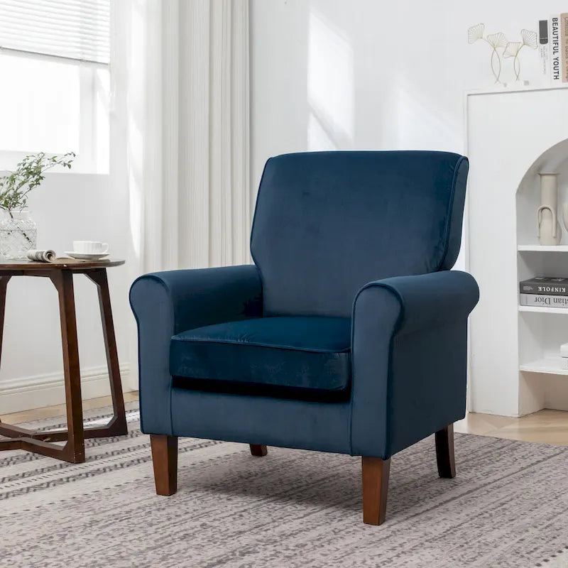 Fauteuil traditionnel à accoudoirs roulés et pieds fuselés – Rose / Bleu roi / Bleu marine / Imprimé violet / Gris / Floral / Orange / Noir / Imprimé gris – 1 place