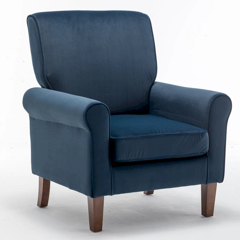 Fauteuil traditionnel à accoudoirs roulés et pieds fuselés – Rose / Bleu roi / Bleu marine / Imprimé violet / Gris / Floral / Orange / Noir / Imprimé gris – 1 place