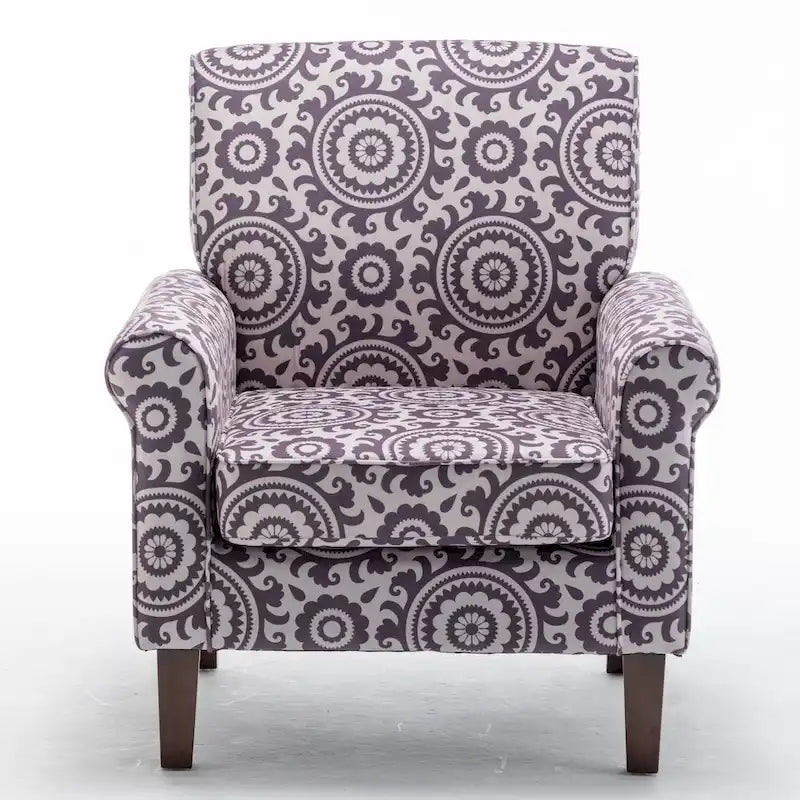 Fauteuil traditionnel à accoudoirs roulés et pieds fuselés – Rose / Bleu roi / Bleu marine / Imprimé violet / Gris / Floral / Orange / Noir / Imprimé gris – 1 place