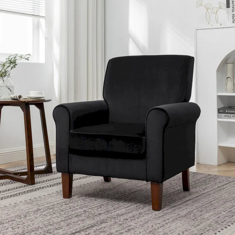 Fauteuil traditionnel à accoudoirs roulés et pieds fuselés – Rose / Bleu roi / Bleu marine / Imprimé violet / Gris / Floral / Orange / Noir / Imprimé gris – 1 place