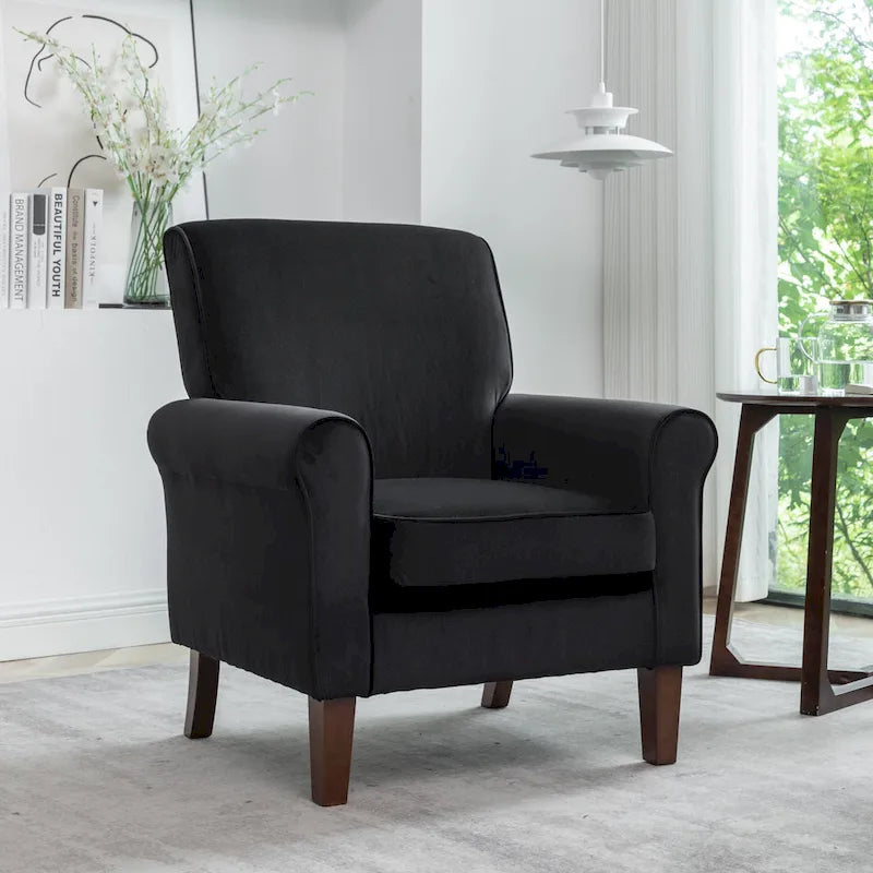 Fauteuil traditionnel à accoudoirs roulés et pieds fuselés – Rose / Bleu roi / Bleu marine / Imprimé violet / Gris / Floral / Orange / Noir / Imprimé gris – 1 place