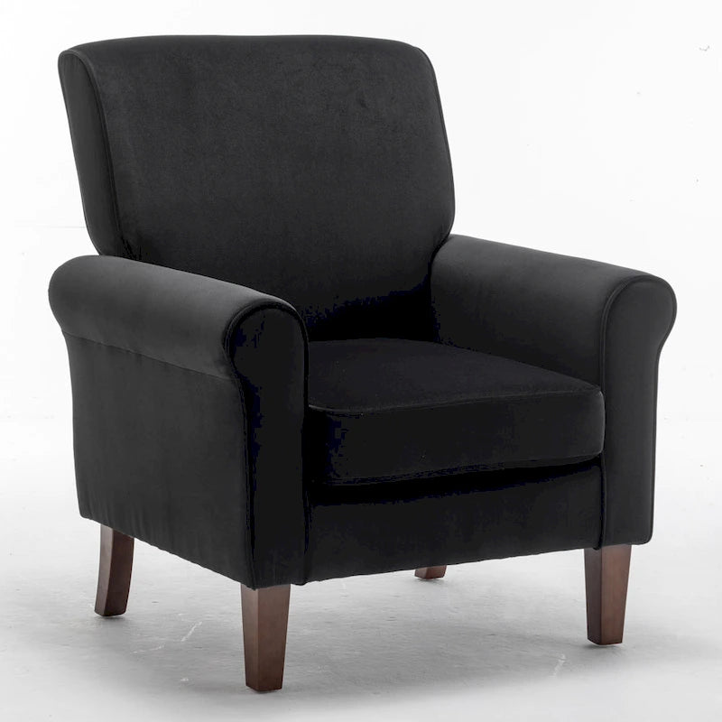 Fauteuil traditionnel à accoudoirs roulés et pieds fuselés – Rose / Bleu roi / Bleu marine / Imprimé violet / Gris / Floral / Orange / Noir / Imprimé gris – 1 place