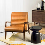 Fauteuil en cuir pleine fleur avec cadre en bois de frêne et de noyer – Bleu nuit / Cacao de Madagascar / Cognac – 1 place