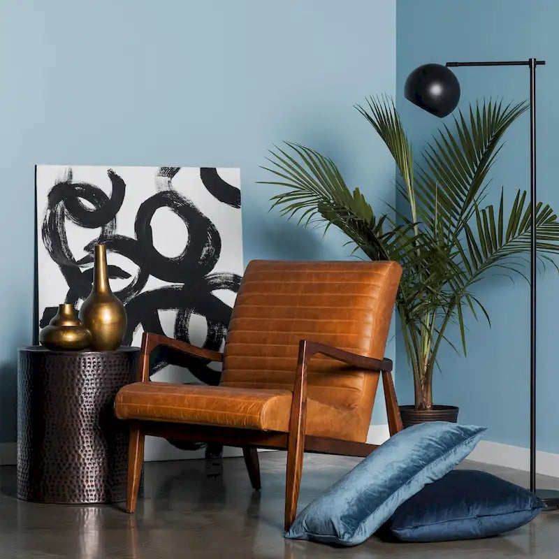 Fauteuil en cuir pleine fleur avec cadre en bois de frêne et de noyer – Bleu nuit / Cacao de Madagascar / Cognac – 1 place