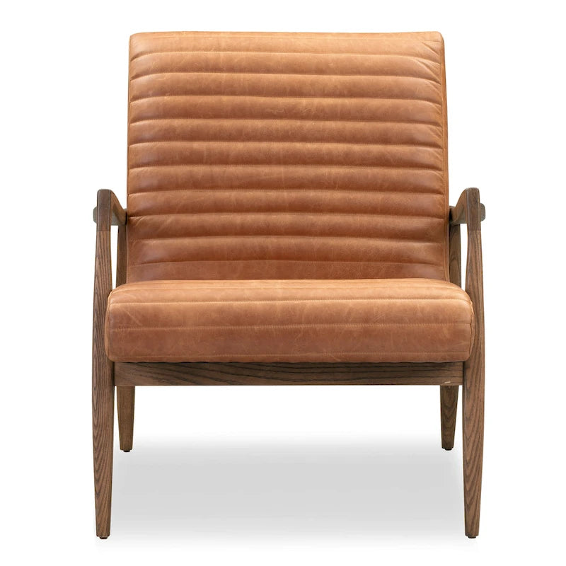 Fauteuil en cuir pleine fleur avec cadre en bois de frêne et de noyer – Bleu nuit / Cacao de Madagascar / Cognac – 1 place